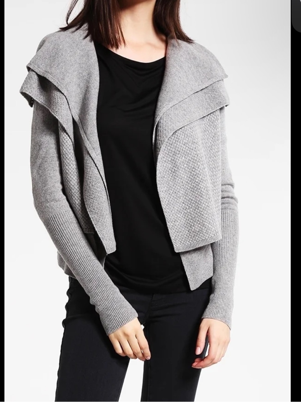 HUGO BOSS Boss Orange Layered Draped Open-Front Gray Knit Wool Blend Cardigan